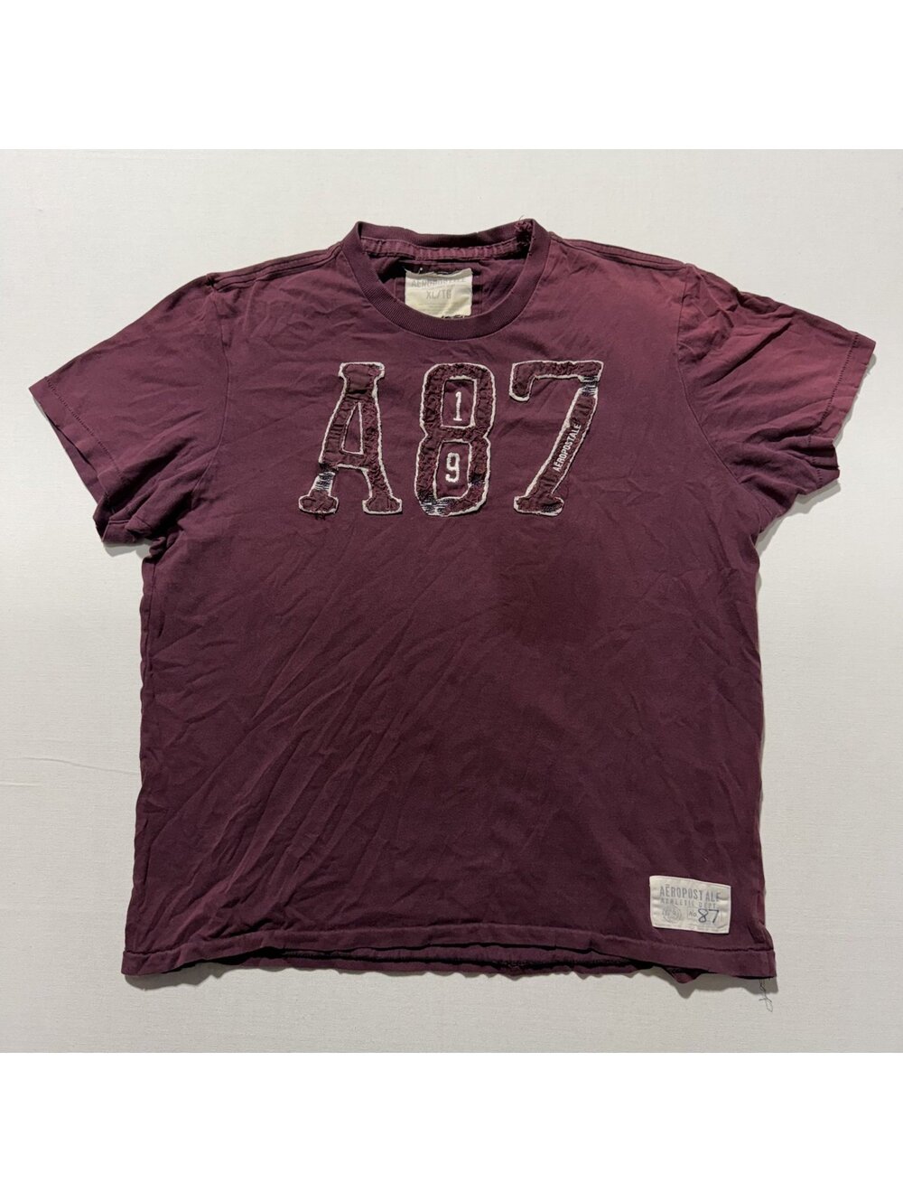 Aeropostale Maroon A87 Distressed Graphic T-Shirt Y2K